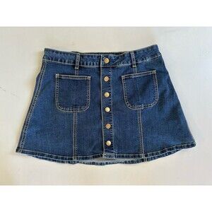 Altar'd State Dark Wash Denim Mini Skirt Button Front Pockets Size M